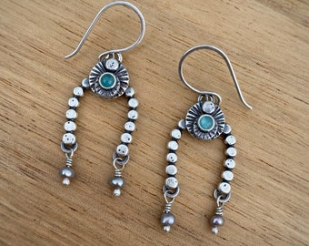 READY TO SHIP Amazonite & Pearl Arch Dangle Earrings / Handmade and One of a Kind!