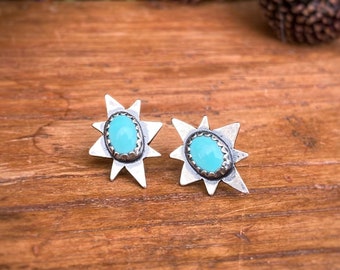 Turquoise Polaris Studs / Sterling Silver Turquoise Celestial Earrings / North Star Jewelry