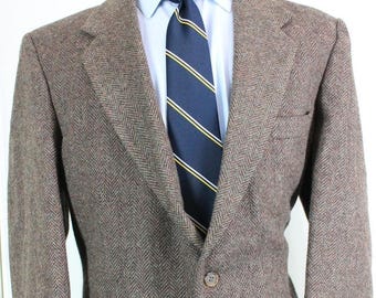 Vintage Tweed Blazer 42R Farah Clothing Brown Herringbone Wool Sport Coat
