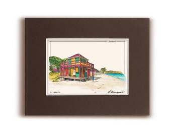 Lorient Beach St Barths Kunstdruck, Surferhütte, Karibikinsel