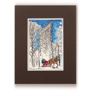 Flatiron District, Tarjeta de Navidad, Nueva York, Edificio Flatiron, Tarjetas de vacaciones, Ilustración, Decoración navideña, Arte mural, Impresión artística