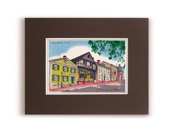 Brown University Print, College Hill, Providence, Handmade Drawing