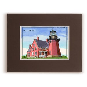 BlockInsel Südostlicht, Rhode Island, Little Rhody, Grußkarte, Blankokarte, Souvenir, Kunstillustration, Kunstdrucke, handgemachte Kunst
