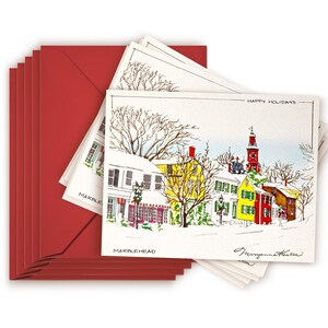 Old Town Marblehead, Blank Card, Marblehead MA, Marblehead Christmas Card, Marblehead Harbor, Mhead, Art print, Pen and Ink Drawing, arts