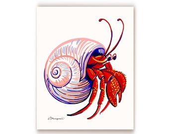 Stampa artistica di paguro, decorazione per cameretta dei bambini con tema marino