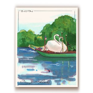 Swan Boats, Blank Greeting cards, Boston Public Garden, Boston Commons, The Commons, Boston swan boats, illustration, marker drawing
