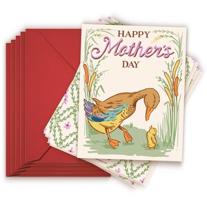 Tarjeta vertical del Día de las Madres del Pato, Tarjeta del Día de las Madres, Tarjeta del Pato, Pluma y Tinta, Dibujo de marcadores, Tarjetas del Día de la Madre, Mamá, Tarjeta del Día de las Madres Felices, Pollito
