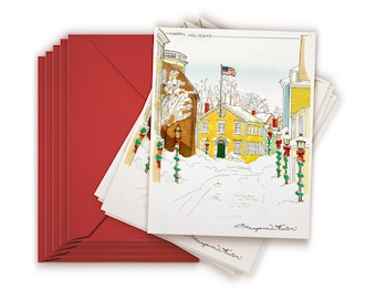 Biglietto di Natale Marblehead, stampa artistica con penna e inchiostro