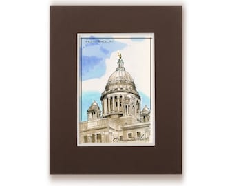 Stampa artistica della Old State House, Providence, Rhode Island, penna e inchiostro