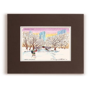 Tarjeta de Navidad, Central Park, Nueva York, Tarjetas navideñas, Decoración navideña, Tarjetas hechas a mano, Arte mural, Impresiones artísticas, Tarjetas de felicitación, impresiones
