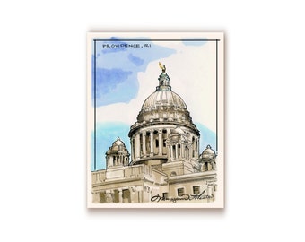 Stampa artistica della Old State House, illustrazione di Providence, Rhode Island