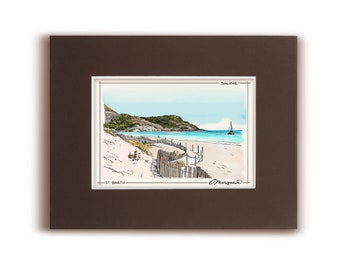 Stampa artistica di Saline Beach, St. Barths, disegnata a mano