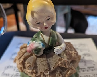 RARE Ucagco Ceramics Japan Laced Girl Covered Trinket Dish