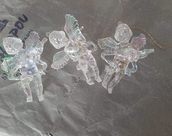 Three Plastic Iridescent Angels Ornaments