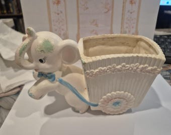 Mr. Elephant Sweet Baby Planter – Pulling Cart | Soft Pastel Nursery Décor