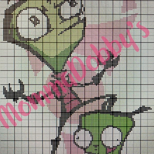 Invader Zim and Gir crochet blanket pattern; c2c, cross stitch; graph; pdf download WITH WRITTEN INSTRUCTIONS