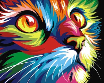 Colorful Cat crochet blanket pattern; c2c, cross stitch; graph; pdf download; no written counts or row-by-row instructions
