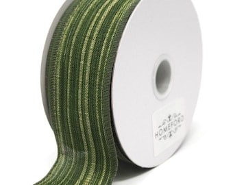 Green Leaf Stripes Woven Wired Ribbon, 1-1/2-Inch, 10-Yard