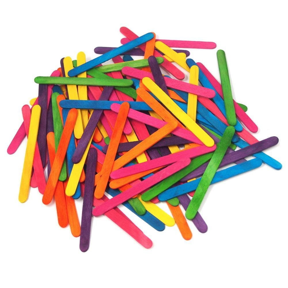 Wooden Craft Popsicle Sticks, Assorted Color, 2-1/2-Inch, 100-Piece