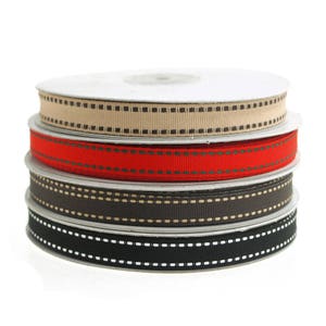 Saddle Stitch Border Grosgrain Ribbon, 3/8-inch, 25-yard