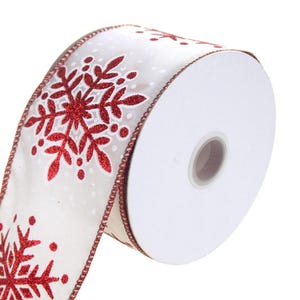 Glitter Snowflakes Christmas Ribbon Wired Edge, Red, 2-1/2-Inch, 10 Yards