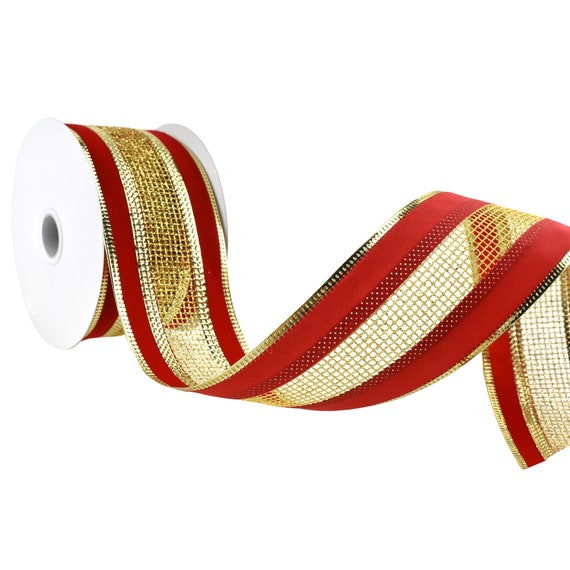 Christmas Velvet Ribbon Wired Edge, 2-1/2-inch, 10-yard Red/gold 