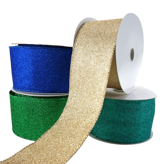 Christmas Flat Glitter Wired Edge Ribbon, 2-1/2-inch, 10-yard 