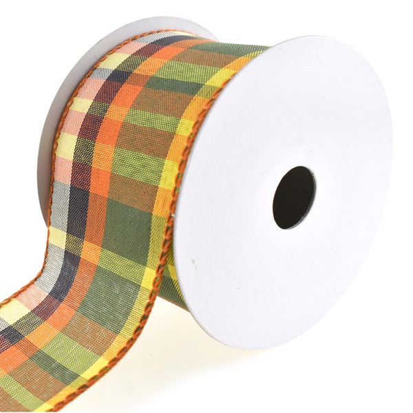 Fall Plaid Artistry Wired Ribbon, Harvest Gold, 2-1/2-Inch, 10-Yard