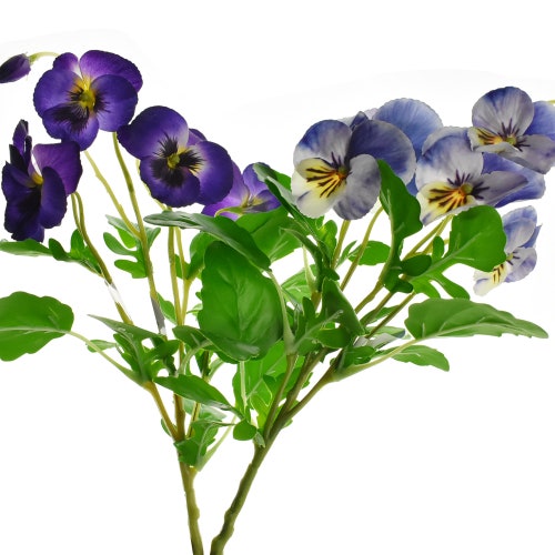 Pack 12 Stems Velvet Silk Flower Pansy Sprays 'Powder Blue' Artificial Flowers 