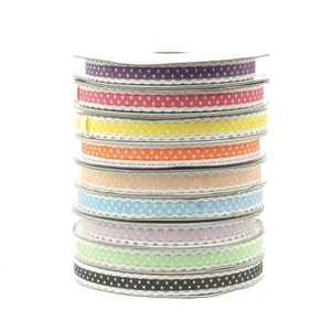 Polka Dot Picot-edge Polyester Ribbon, 3/8-inch, 25-yard