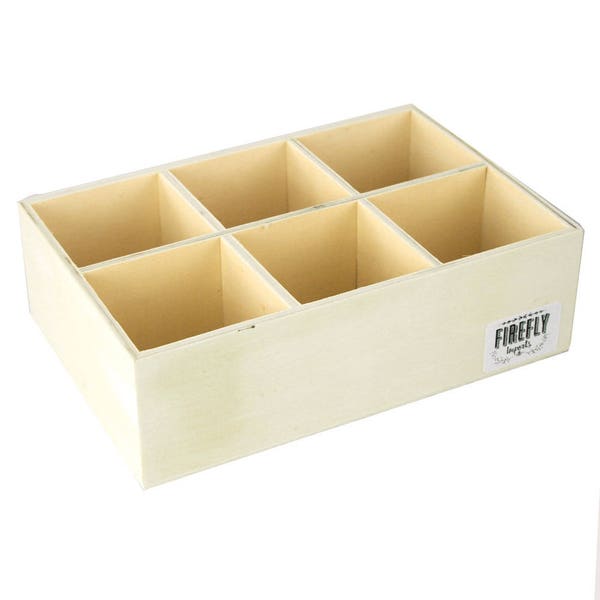 Desk Caddy 6-Compartment Wooden Box, 8-Inch