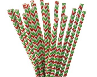 Chevron Striped Holiday Paper Straws, 7-3/4-Inch, 20-Piece