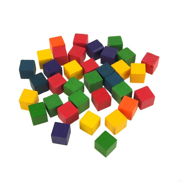 Multi-Colored Wooden Cube Blocks, 9/16-inch, 35-piece