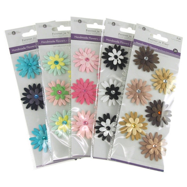 Self-Adhesive Paper Flowers 3D Embellishment, 1-1/2-Inch, 6-count