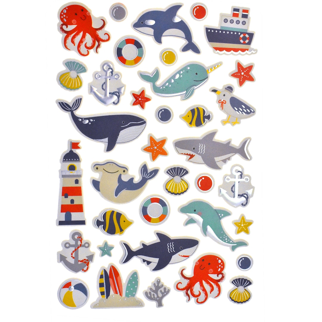 Ocean Animals 3D Foam Sticker Sheet 1-inch 36-piece - Etsy