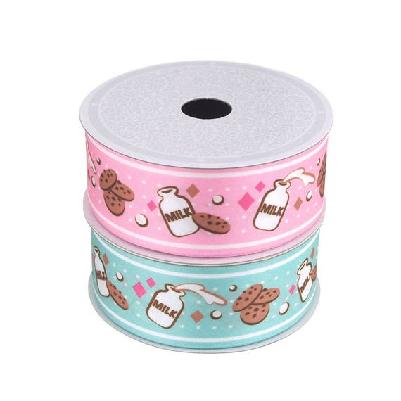 Milk Jug Cookies Print Satin Ribbon, 1-1/2-inch, 10 Yards 