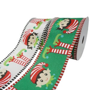 Elf Head and feet Satin Wired Edge Ribbon, 2-1/2-inch, 10-yard