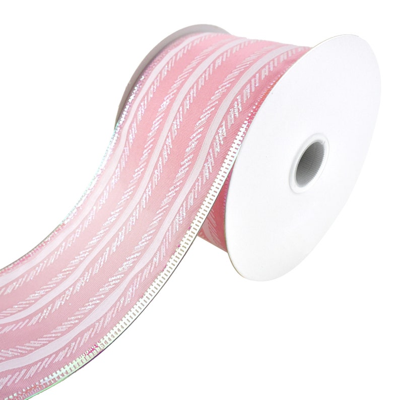 2-12-Inch Feathered Stripes Iridescent Edge Satin Wired Ribbon 10-Yard