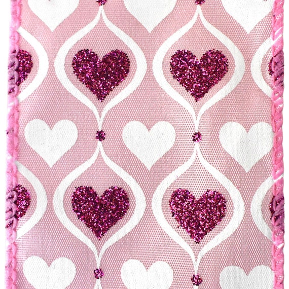 Sheer Organza Glitter Hearts Valentine's Day Wired Ribbon, 1-1/2-Inch,  10-Yard