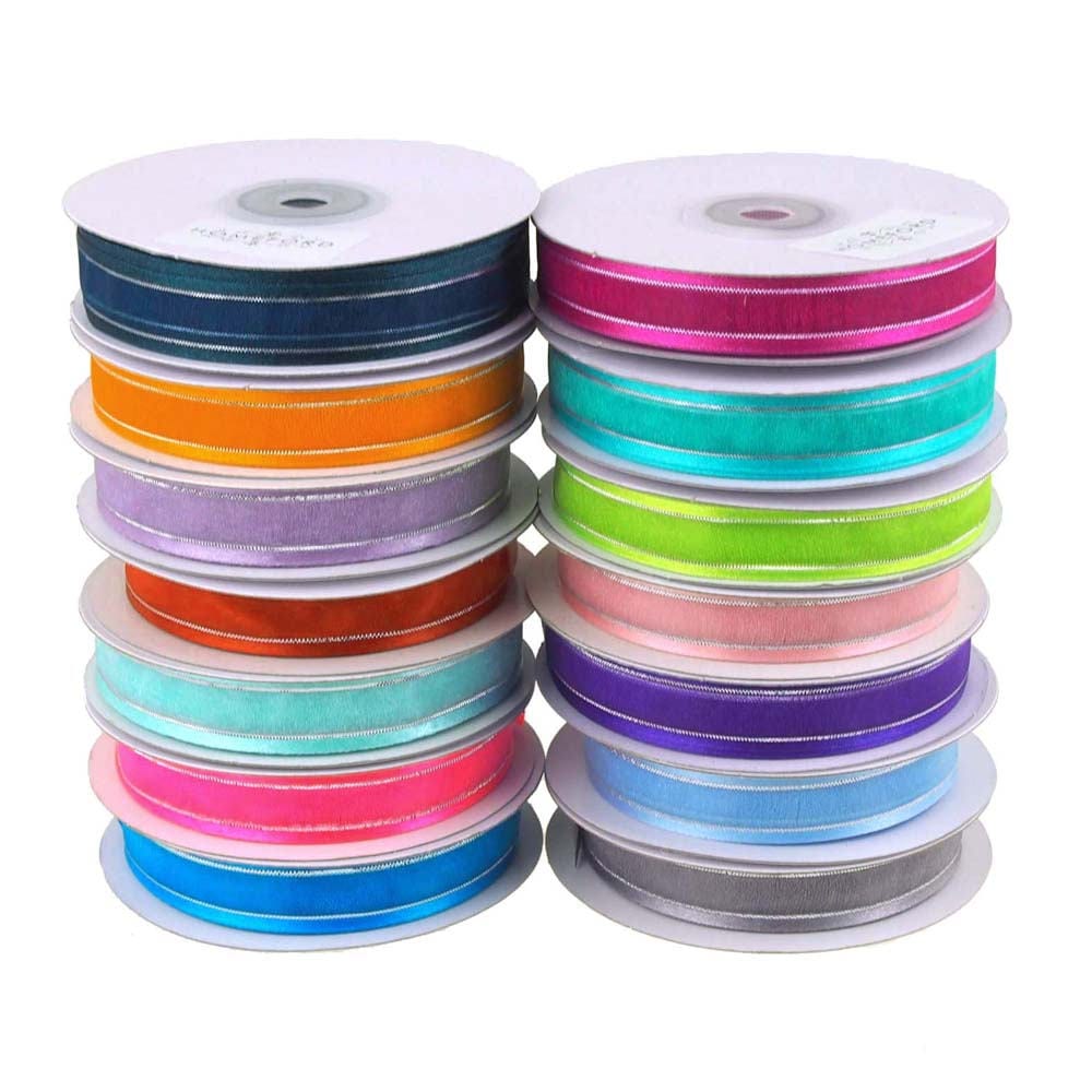 9 colors polyester gold/silver edges mesh sheer ribbon