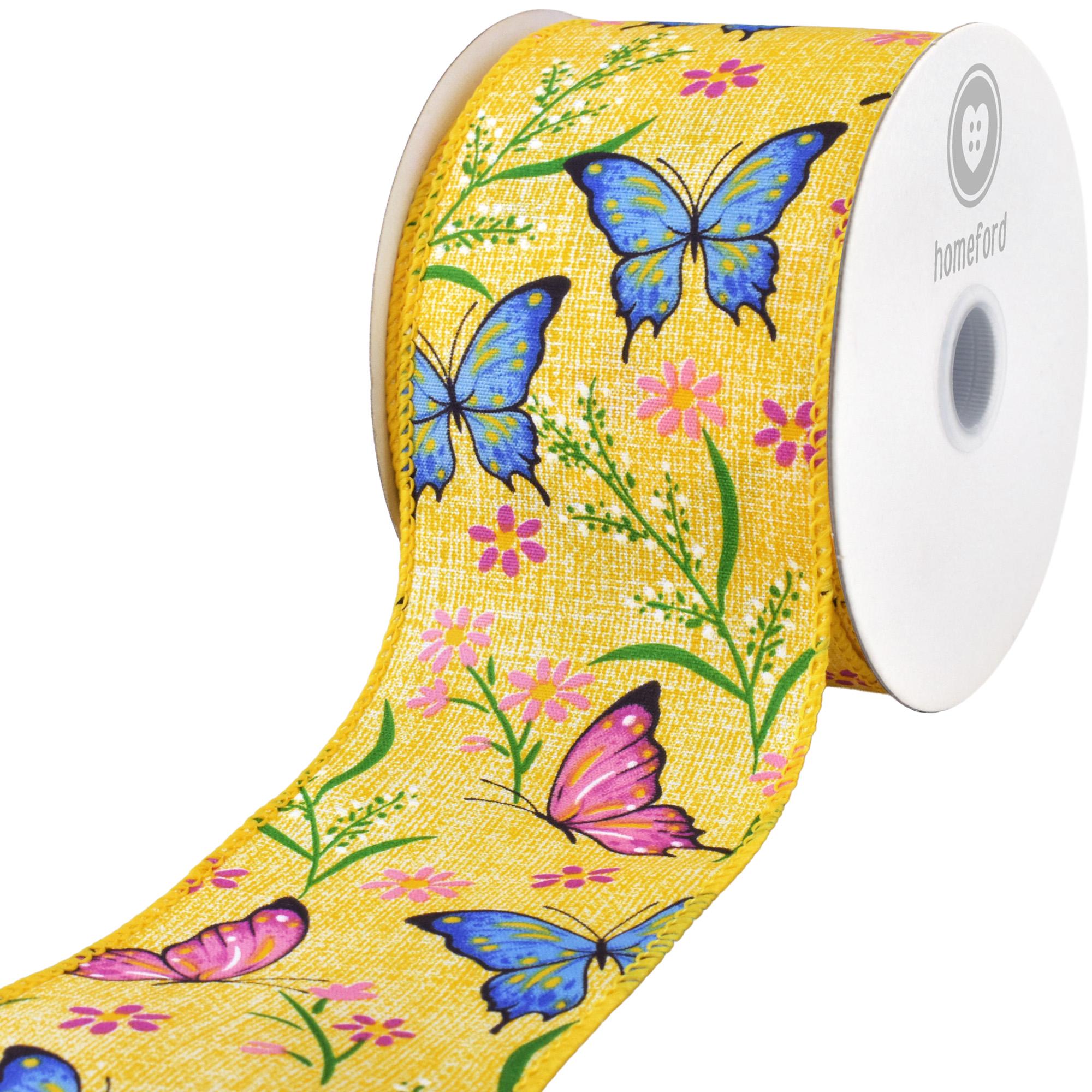 2 Butterfly Ribbons Spring Flowers and Butterflies Wired Ribbon, 2-1/2-inch, 10-yard - Etsy