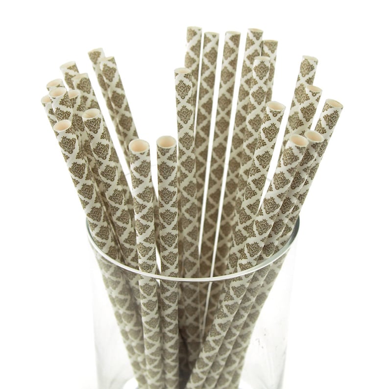 Damask Paper Straws 25-Piece 7-34-Inch