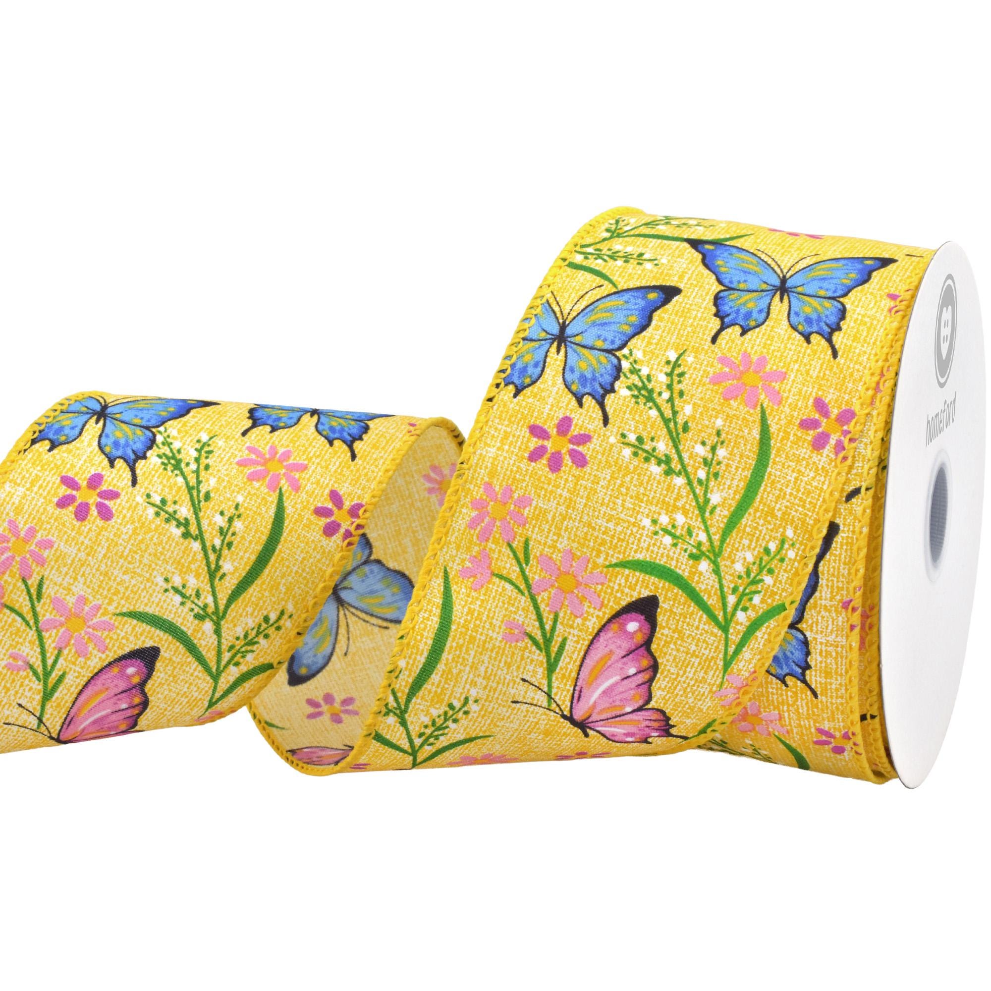 2 Butterfly Ribbons Spring Flowers and Butterflies Wired Ribbon, 2-1/2-inch, 10-yard - Etsy