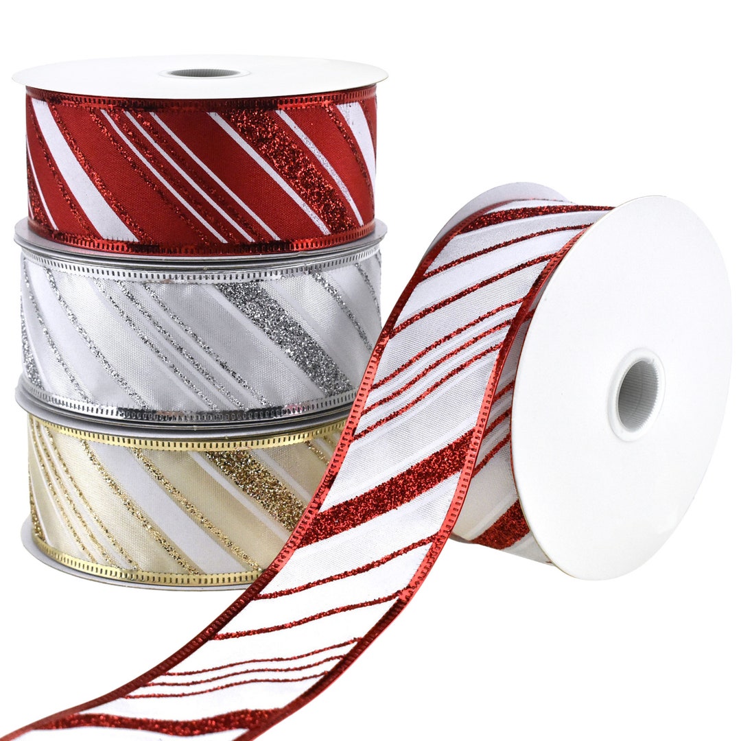 May Arts - 1/8 Inch Solid / Diagonal Stripes Ribbon