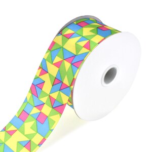 Wstążka z nadrukiem w geometryczny wzór pop, 1-1/2 cala, 3 jardy