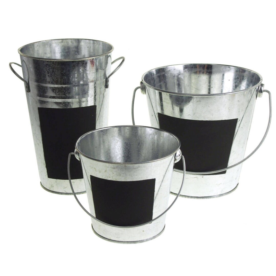Galvanized Metal Pail Buckets With Chalkboard Label Etsy