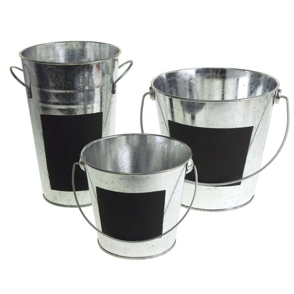 Galvanized Metal Pail Buckets with Chalkboard Label