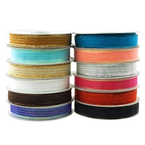 Sheer Metallic Stripe Ribbon, 5/8-inch, 50-yard