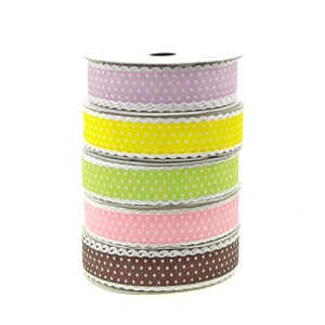 Polka Dot Picot-edge Polyester Ribbon, 7/8-inch, 25-yard