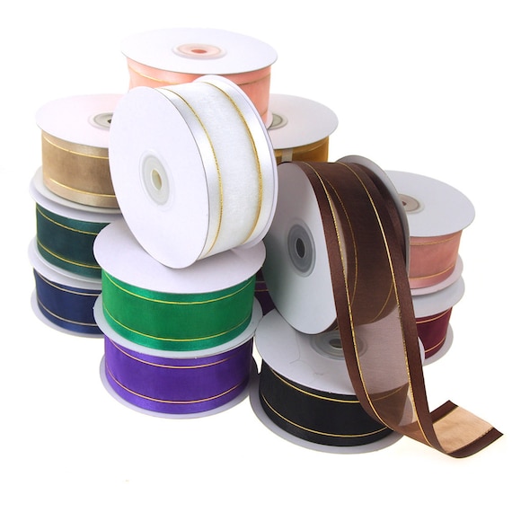 Gold-lined Satin Edge Organza Ribbon, 1-1/2-inch, 25-yard 